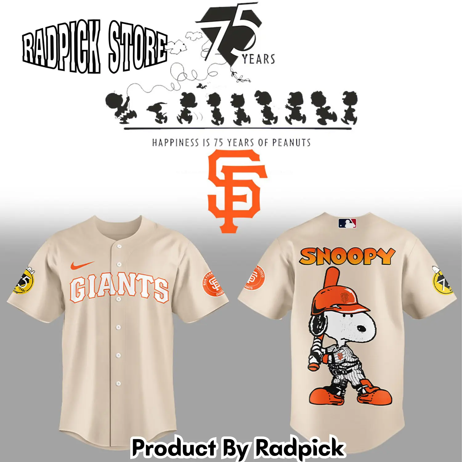 Radpick san francisco giants 75th anniversary of peanuts new baseball jersey rp127151